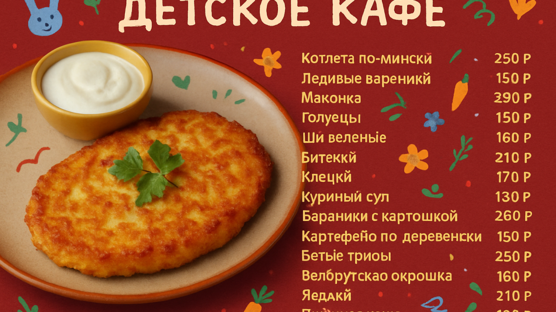 Меню борд. детское-кафе. детский стиль.