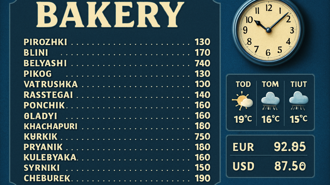 Меню борд. пекарня. ретро стиль.
