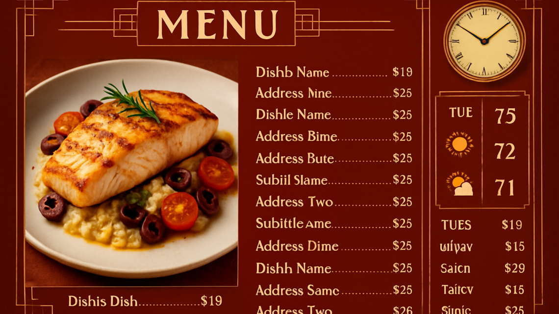 Меню борд. ресторан. ар-деко стиль.