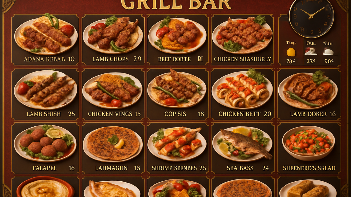 Меню борд. гриль-бар. восточный стиль.