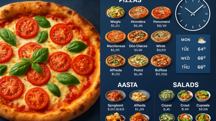 Меню борд. пиццерия. бизнес, деловой стиль.