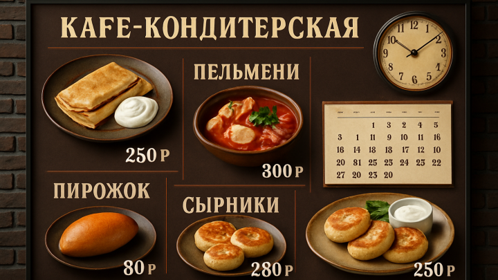 Меню борд. кафе-кондитерская. лофт стиль.