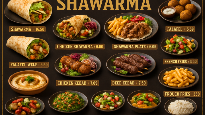 Меню борд. шаурмичная. европейский стиль.