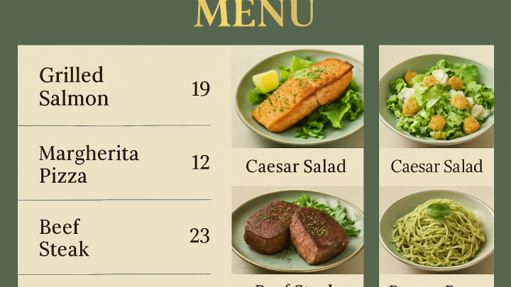 Меню борд. пиццерия. минимализм стиль.