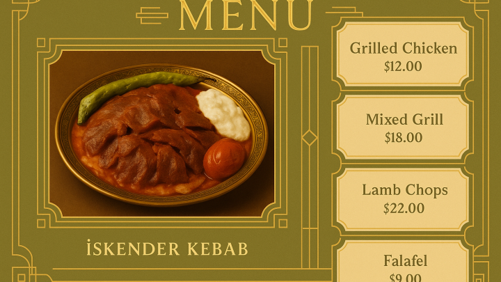 Меню борд. шаурмичная. ар-деко стиль.