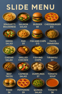 Меню борд. рыбный-ресторан. минимализм стиль.