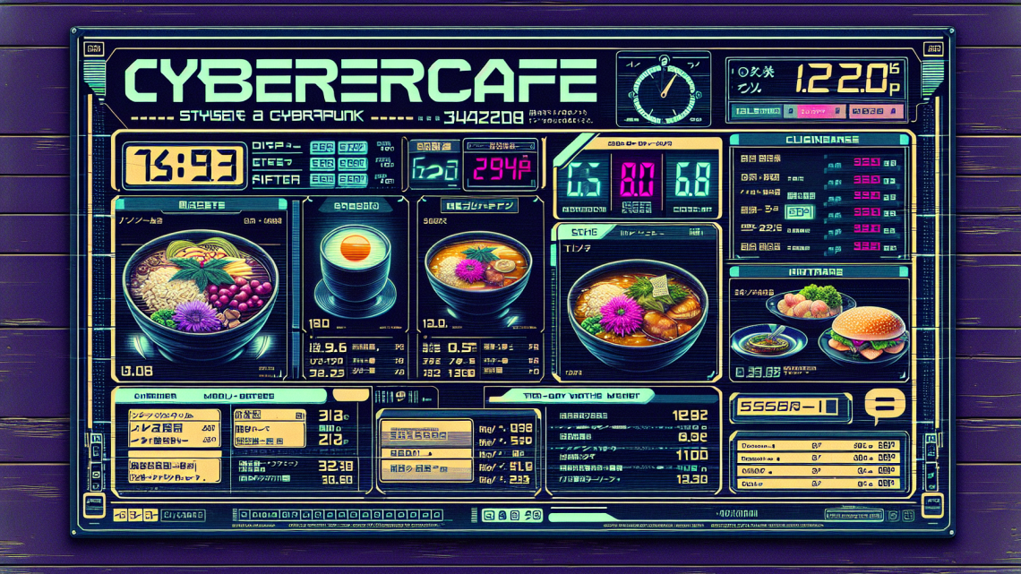 Меню борд. киберкафе. киберпанк стиль.