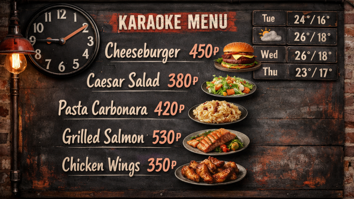 Меню борд. караоке-бар. лофт стиль.