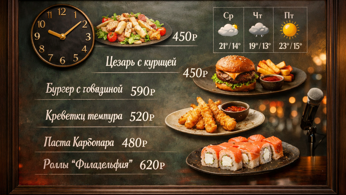 Меню борд. караоке-бар. модерн стиль.