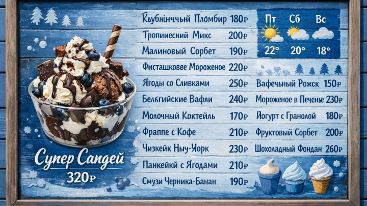 Меню борд. кафе-мороженое. скандинавский стиль.