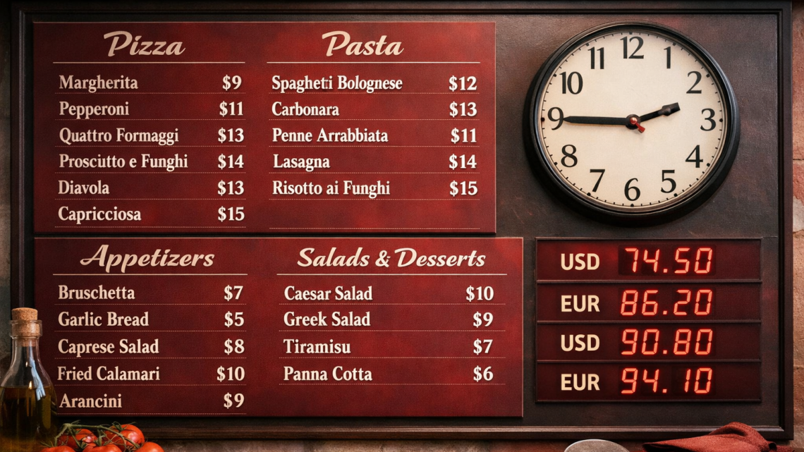 Меню борд. пиццерия. бизнес, деловой стиль.