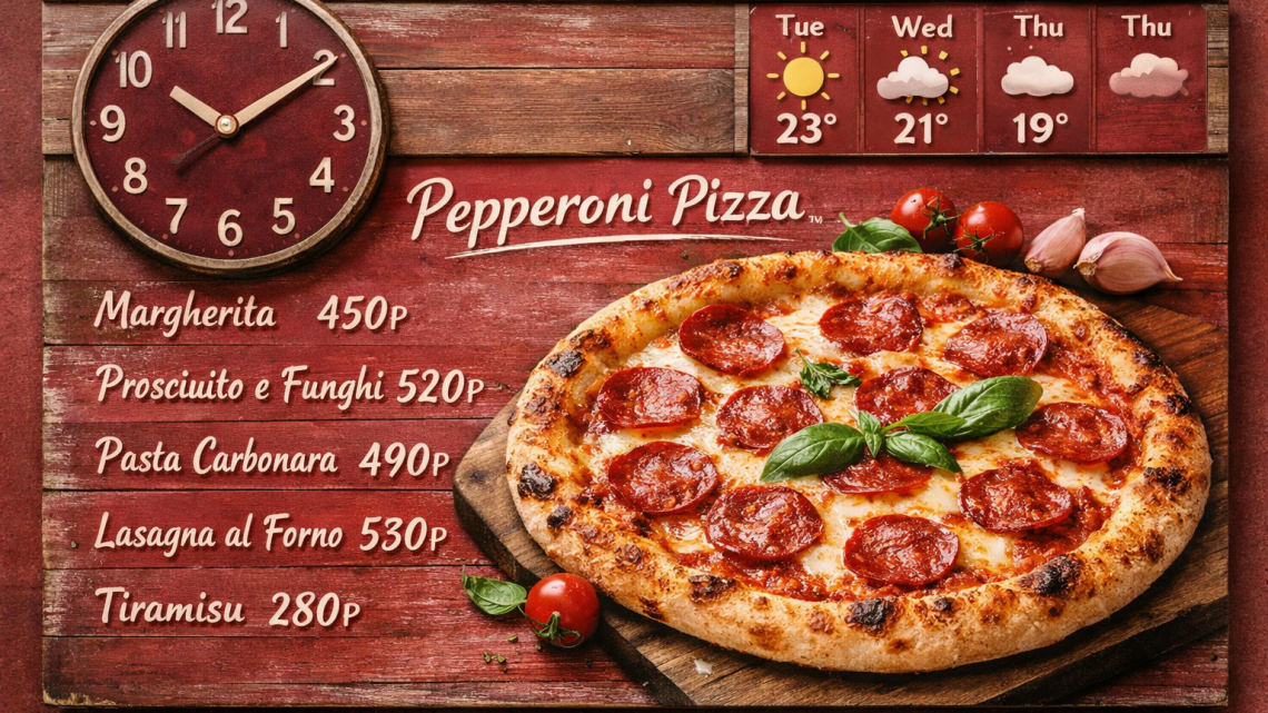 Меню борд. пиццерия. экостиль стиль.