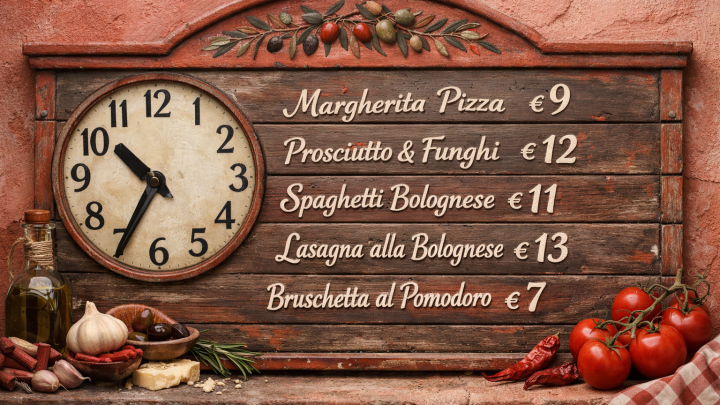 Меню борд. пиццерия. средиземноморский стиль.