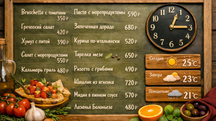 Меню борд. кафе. экостиль стиль.