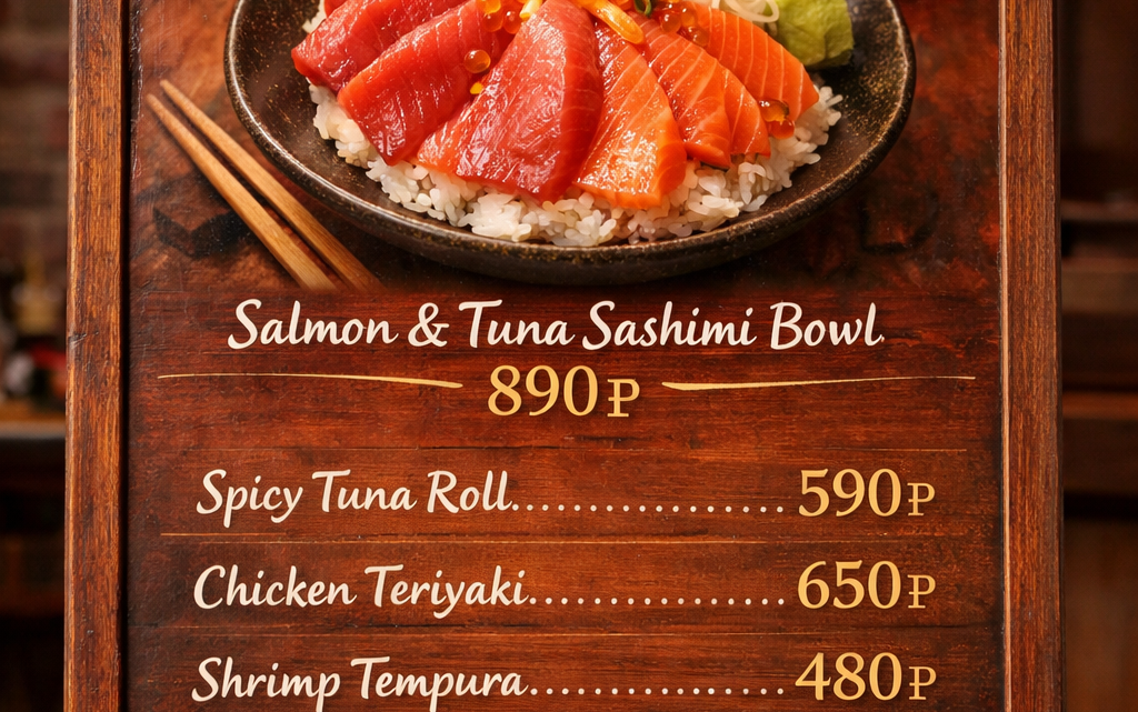 Меню борд. ресторан. европейский стиль.