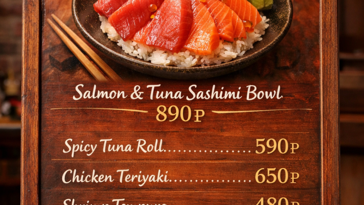 Меню борд. ресторан. европейский стиль.