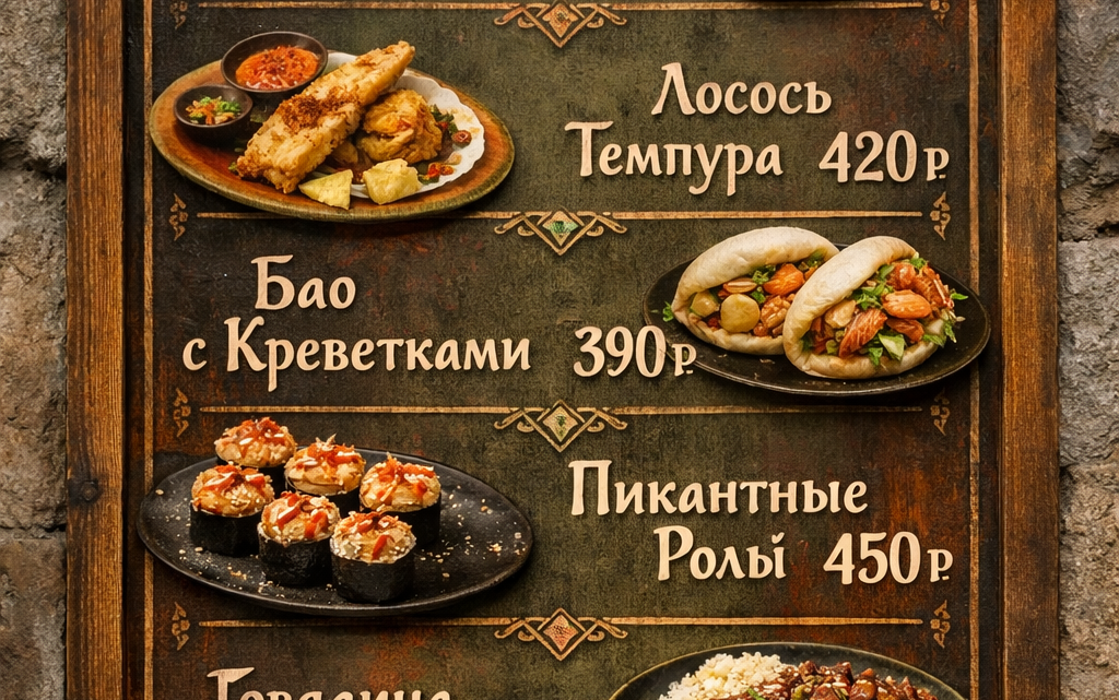 Меню борд. закусочная. восточный стиль.