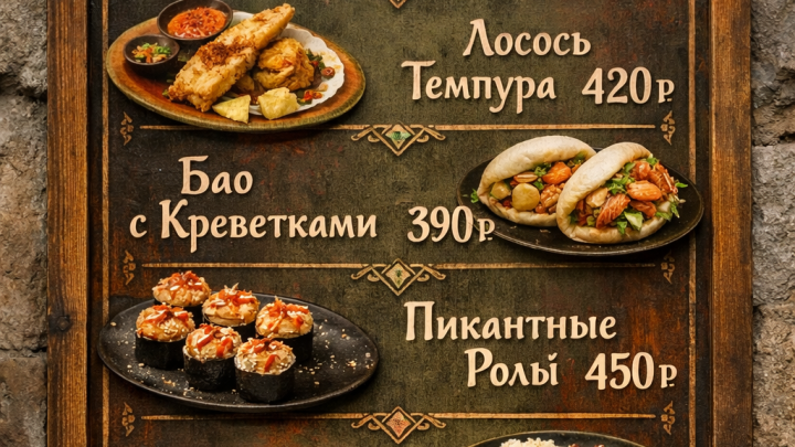 Меню борд. закусочная. восточный стиль.