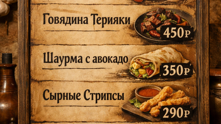 Меню борд. закусочная. кавказский стиль.