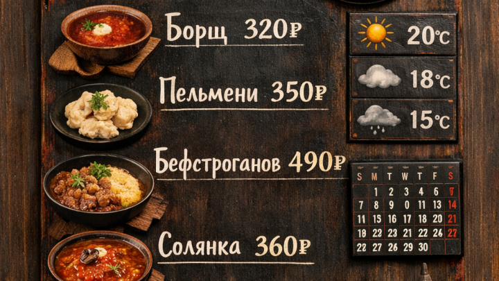 Меню борд. ресторан. японский стиль.