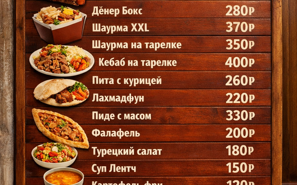Меню борд. шаурмичная. минимализм стиль.