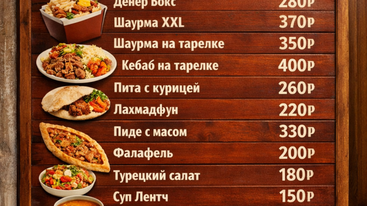 Меню борд. шаурмичная. минимализм стиль.