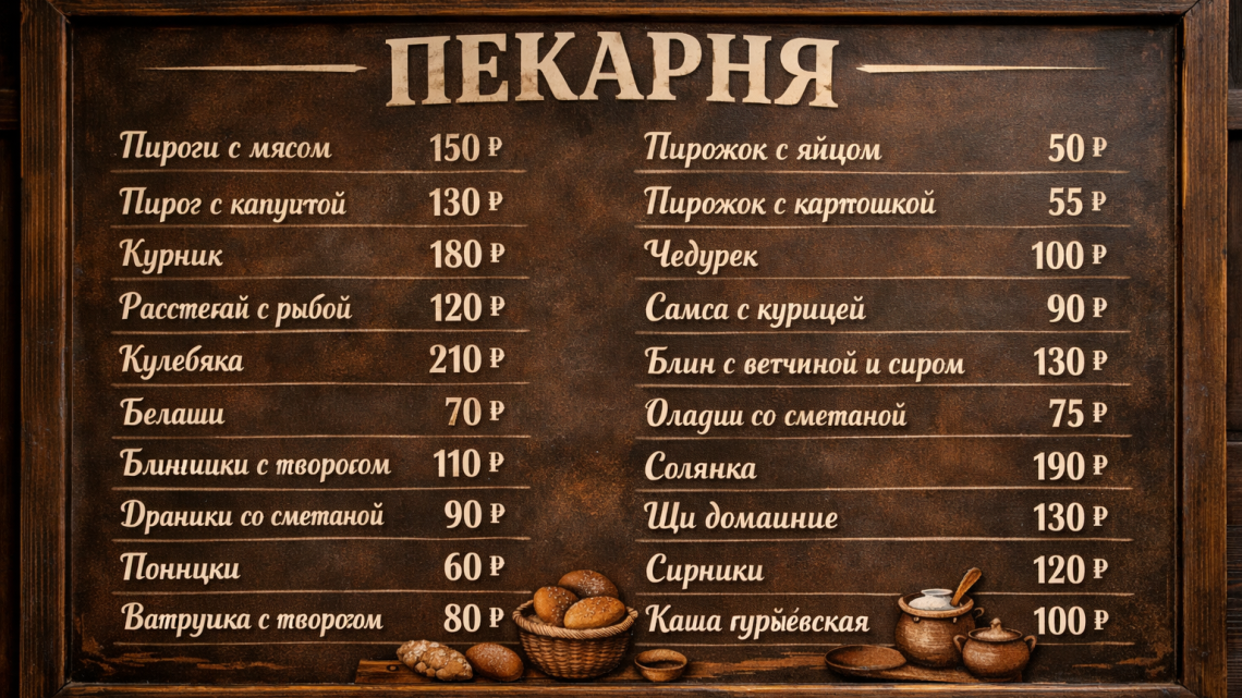 Меню борд. пекарня. модерн стиль.