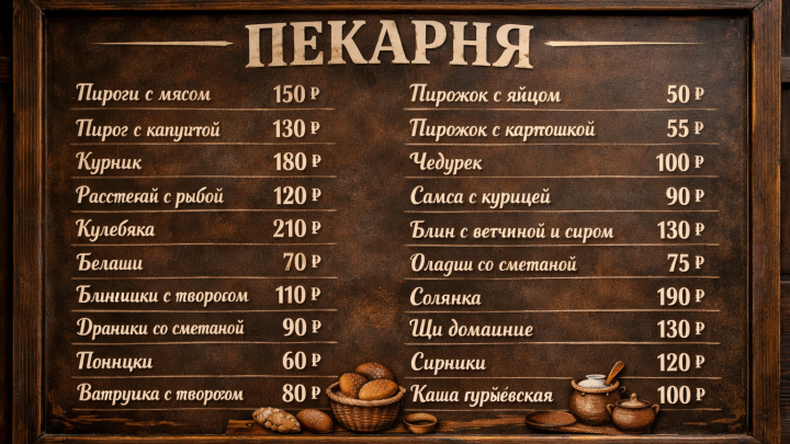 Меню борд. пекарня. модерн стиль.
