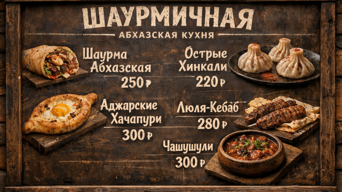 Меню борд. шаурмичная. лофт стиль.