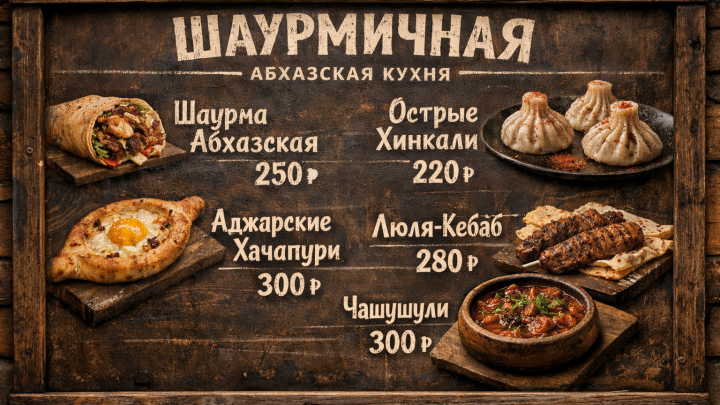 Меню борд. шаурмичная. лофт стиль.