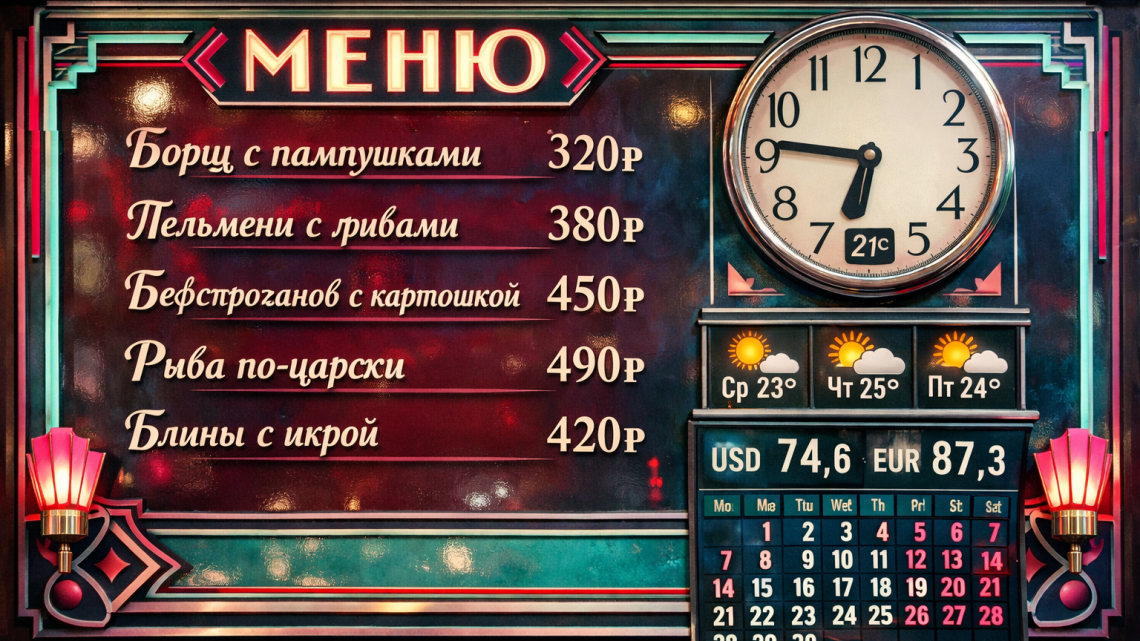 Меню борд. бар. ар-деко стиль.