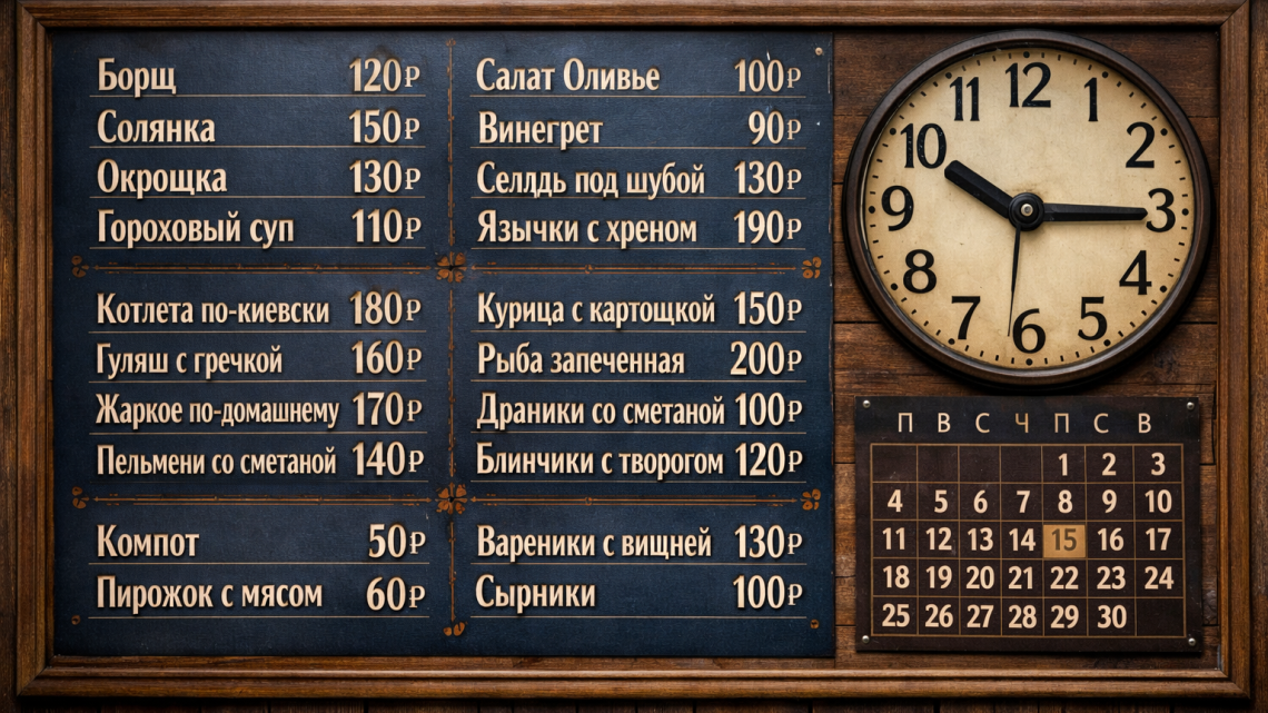 Меню борд. столовая. европейский стиль.