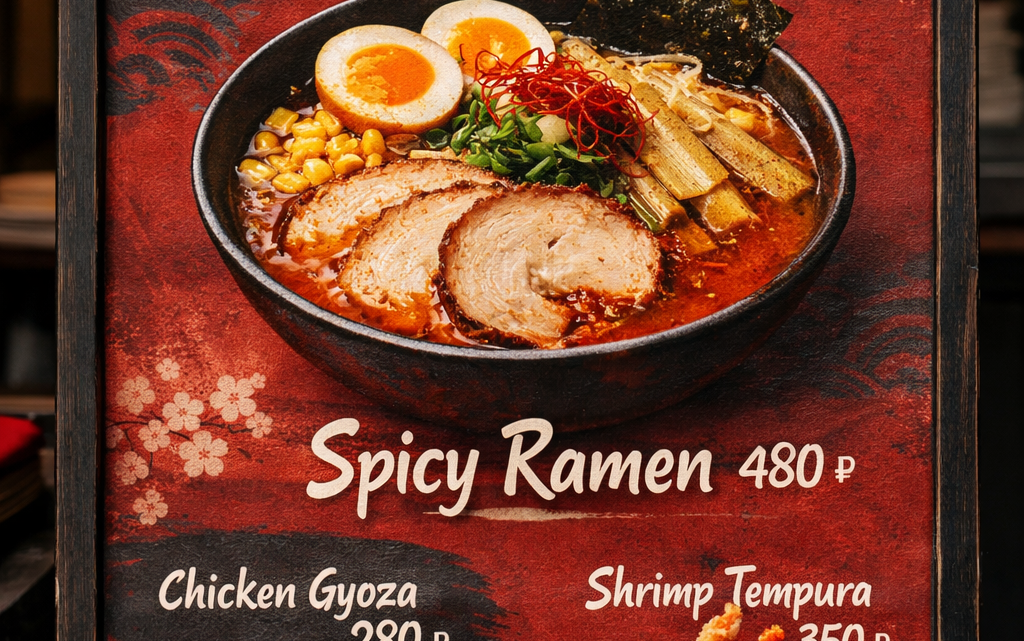 Меню борд. кафе. азиатский стиль.