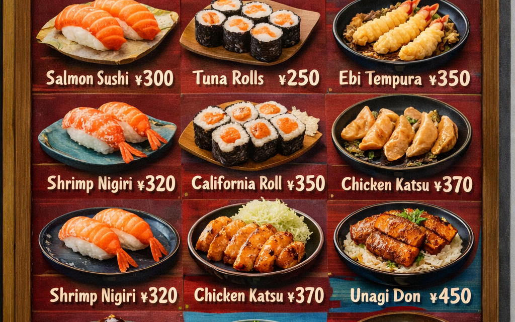 Меню борд. автомат-кафе. азиатский стиль.