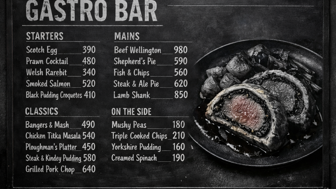 Меню борд. гастро-бар. авангард стиль.