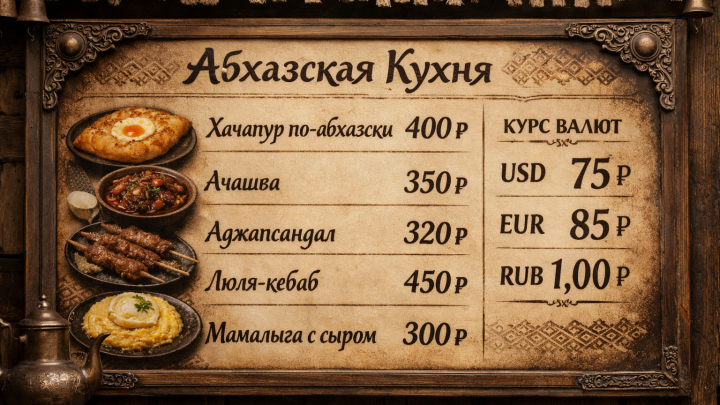 Меню борд. кафе. индийский стиль.