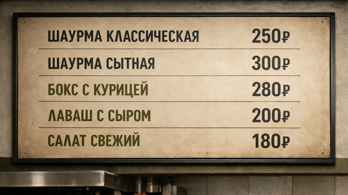 Меню борд. шаурмичная. минимализм стиль.