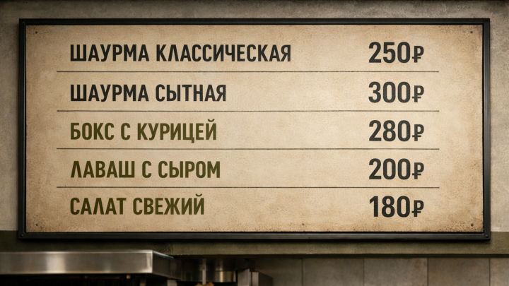 Меню борд. шаурмичная. минимализм стиль.