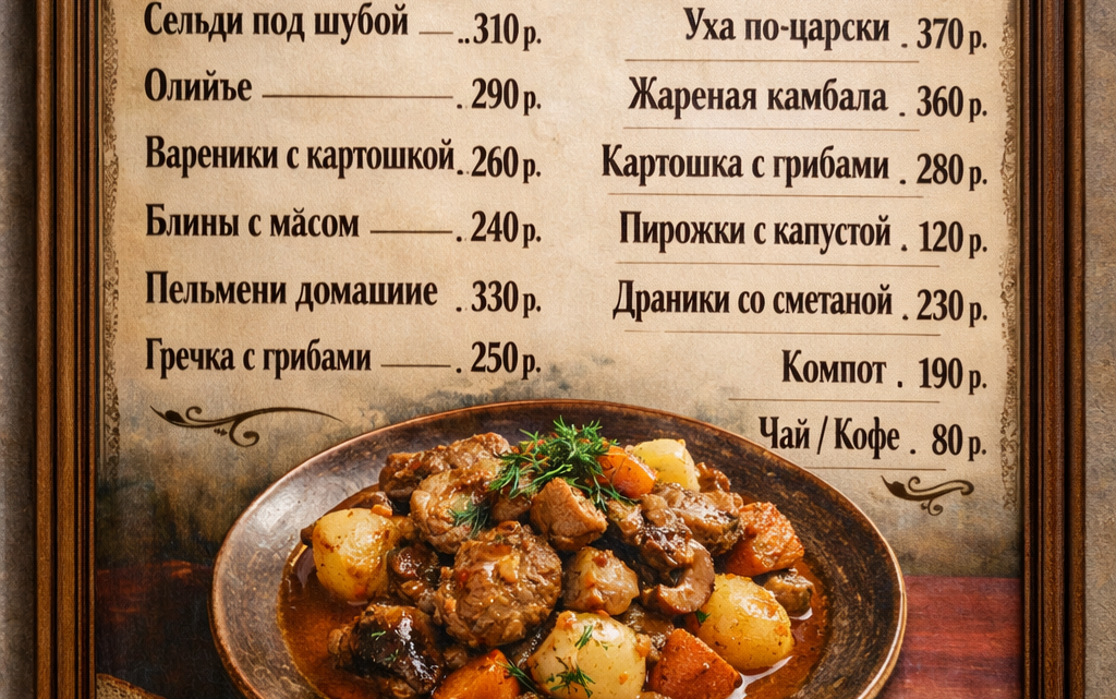 Меню борд. кафе. классика стиль.