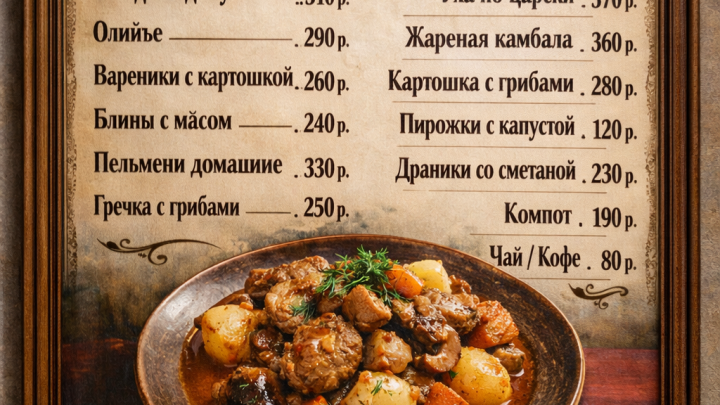 Меню борд. кафе. классика стиль.