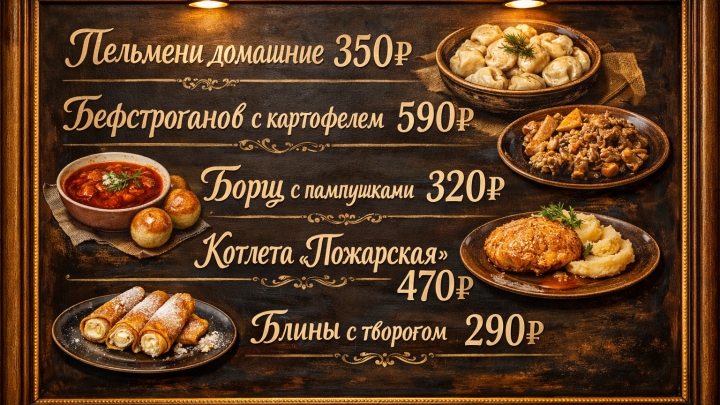 Меню борд. ресторан. европейский стиль.