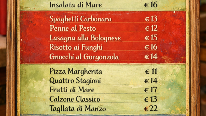 Меню борд. ресторан. европейский стиль.