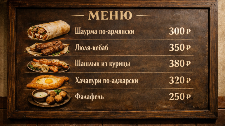 Меню борд. шаурмичная. минимализм стиль.