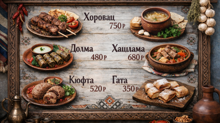 Меню борд. ресторан. кавказский стиль.