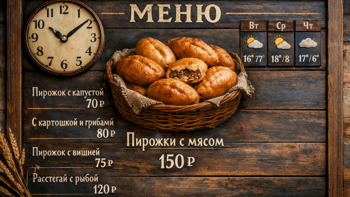 Меню борд. пирожковая. скандинавский стиль.