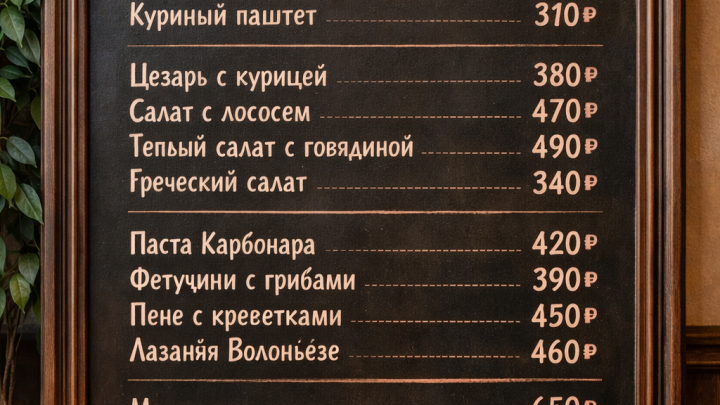 Меню борд. кофейня. модерн стиль.