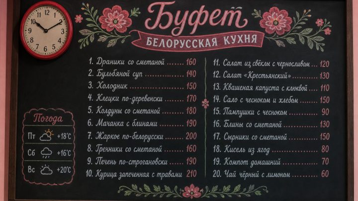 Меню борд. буфет. европейский стиль.