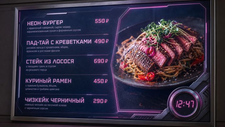 Меню борд. автомат-кафе. футуризм стиль.