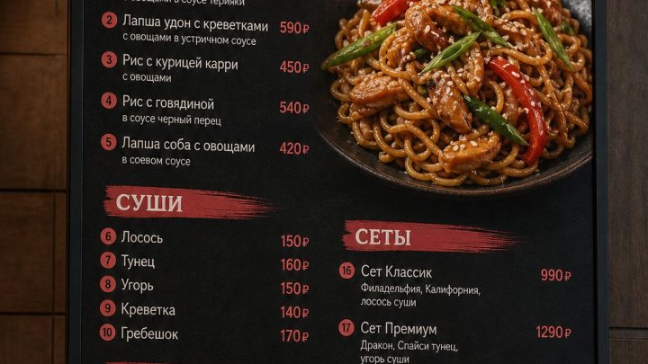 Меню борд. вок-суши. японский стиль.
