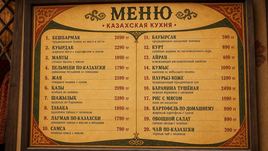 Меню борд. кафе. восточный стиль.